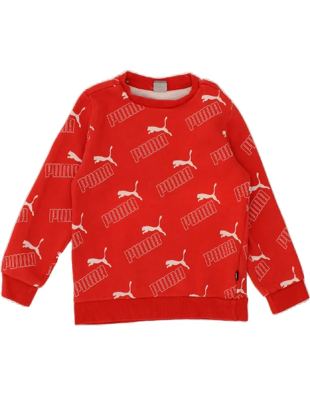 PUMA Boys Graphic Sweatshirt Jumper 9-10 Years  Red Cotton